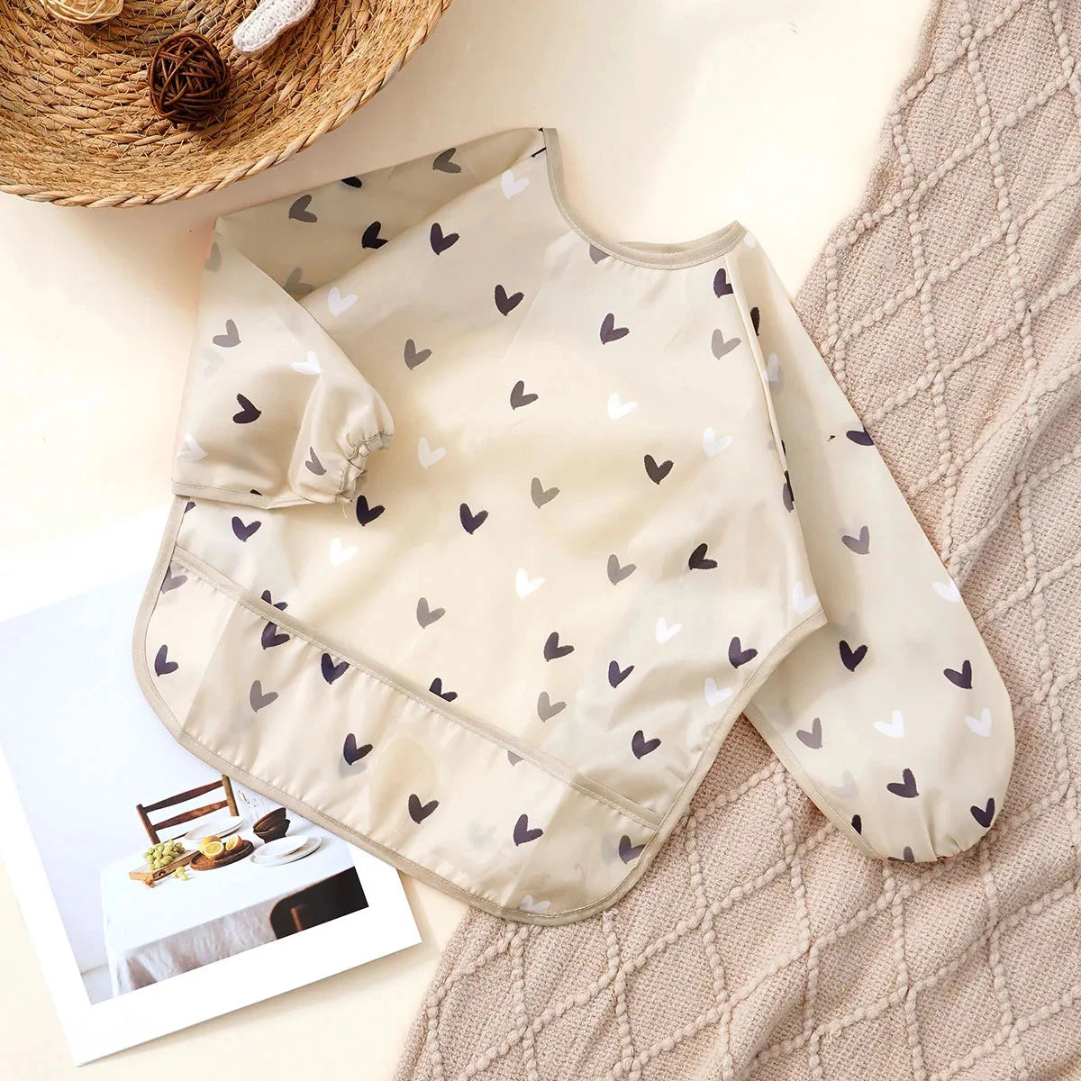 Elinfant 1PC Long Sleeve Bibs, Waterproof Feeding Bibs,Washable Burp Cloth,Coveralls Bibs,Easy To Clean,Wash-Free Eating Bibs Econic Blanks